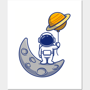 Cute Astronaut Standing On Moon Posters and Art